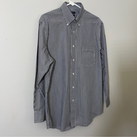 Croft & Barrow Black and White Striped Casual Shirt size 16 32/33” - Picture 5 of 10